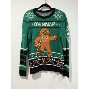 Ugly Christmas Sweater Adult Medium Gingerbread Oh Snap Bite Me Holiday Party